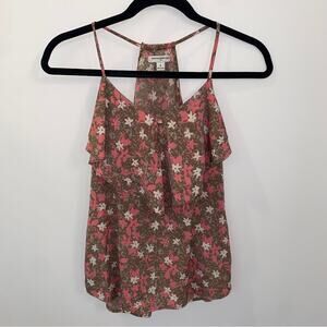 Banana Republic Brown Coral Pink Off White Warm Neutral Floral Print Tank Top S